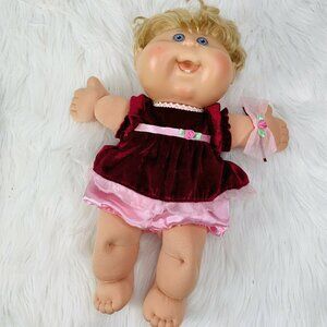 Cabbage Patch Doll Blonde Blue Eyes 2005 Play Along Velvet Dress 14 in
